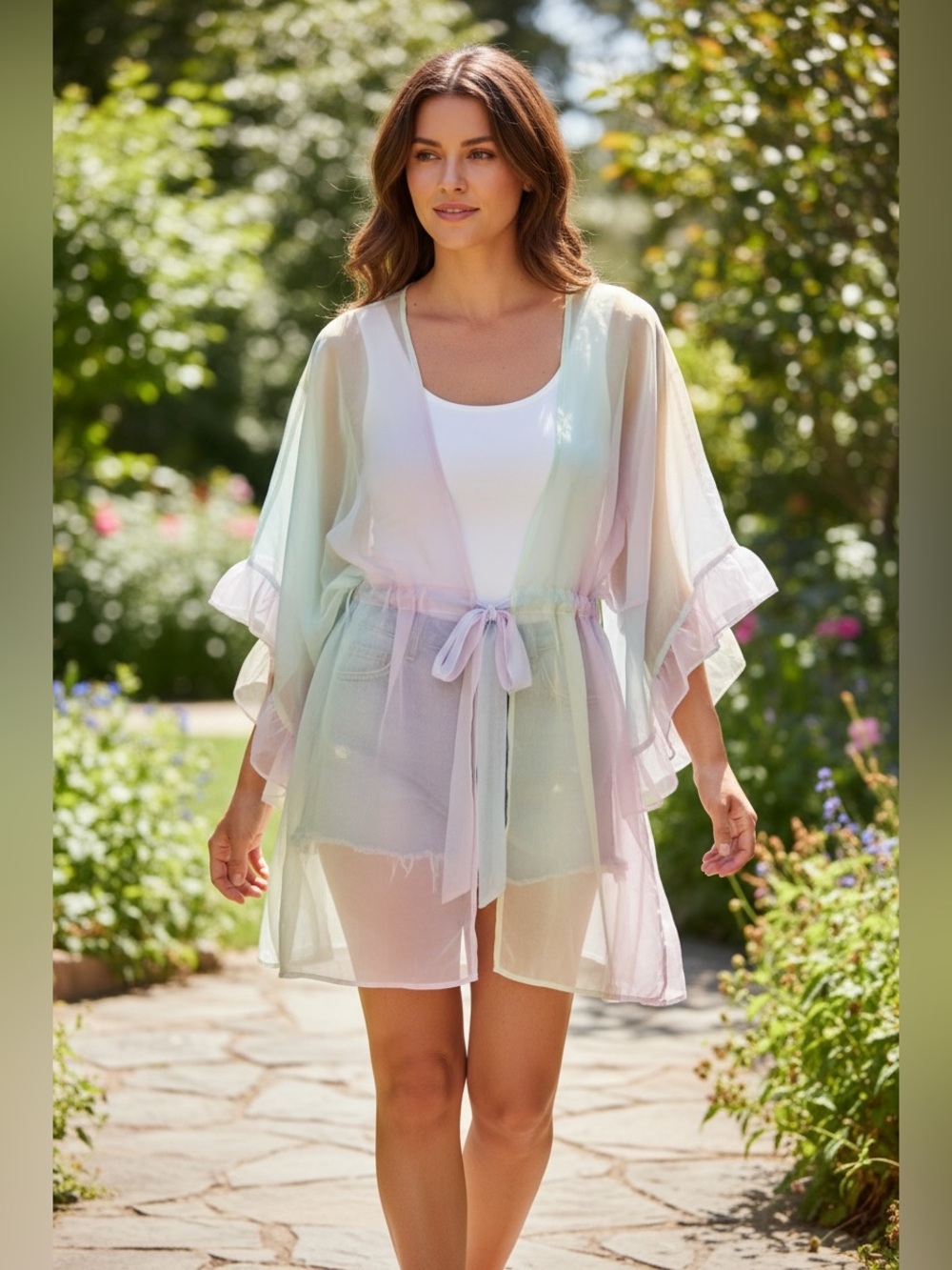 white birch Pastel Multi-Color Sheer Kimono Cover-Up
